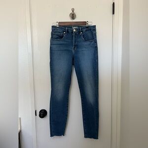 Good American Good Legs Raw Hem, Medium Rise Blue Skinny Jeans, Size 12